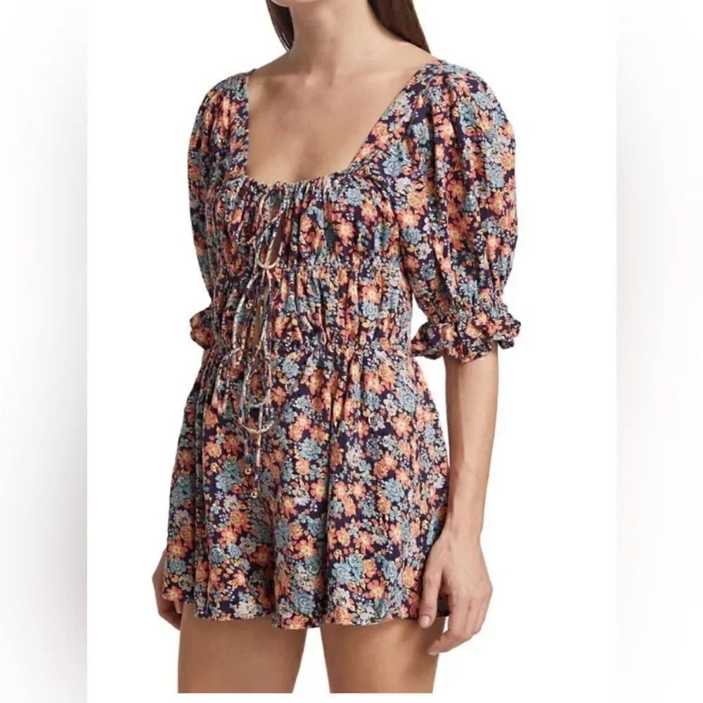NWT FREE PROPLE Flowered Mini Playful RomperJumpsuit Wide Sleeves